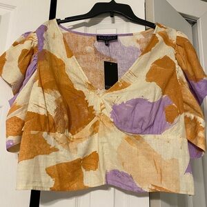 Eloquii Orange and Purple Abstract Blouse